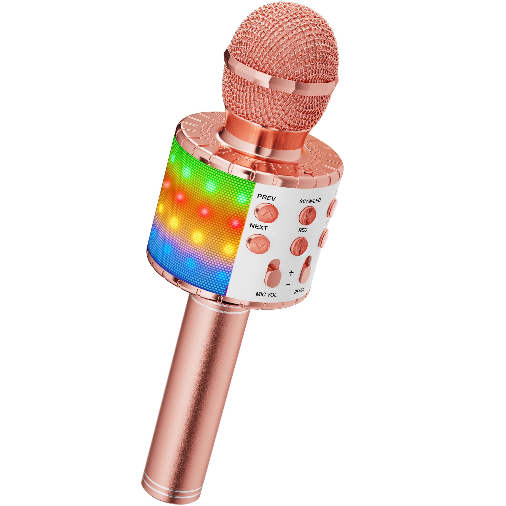 Karaoke Wireless Microphone, 4 in 1 Handheld Bluetooth Microphones Speaker Karaoke Machine with Dancing LED Lights, Home KTV Player Compatible with Android & iOS Devices, Rose Gold