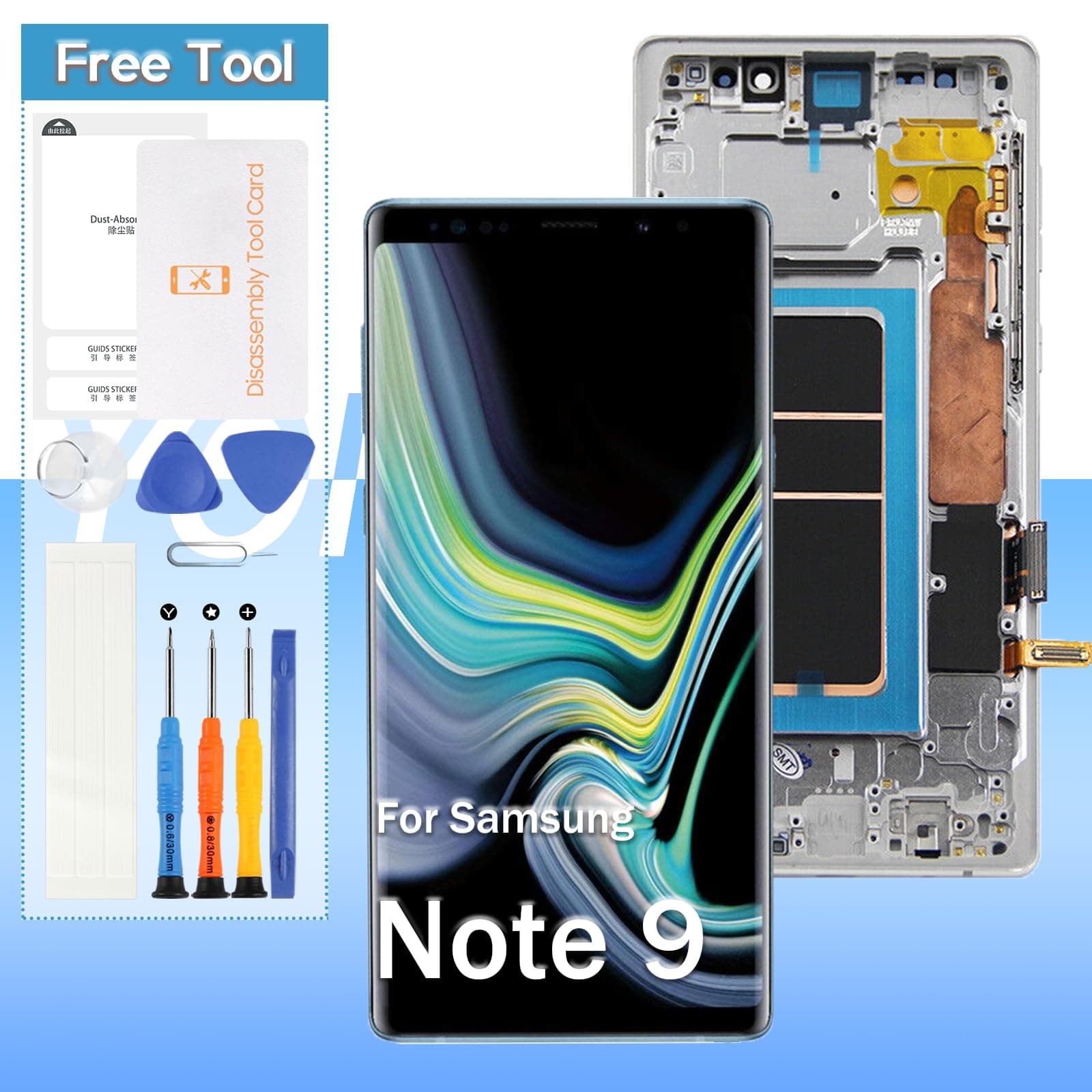 Screen Replacement for Samsung Galaxy Note 9 SM-N960, SM-N960F, SM-N960U 6.4" OLED LCD Display Touch Digitizer Assembly with Tools(Sliver with Frame)