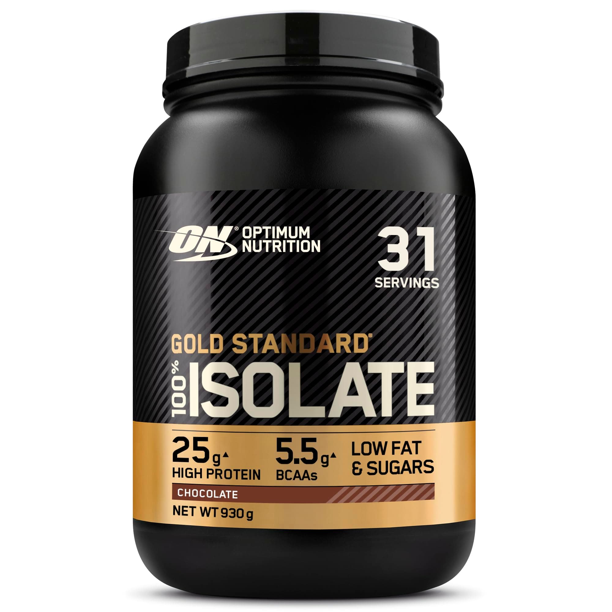 ON Gold Standard 100% Isolate Pure Whey Protein, Naturally Occurring BCAAs and Glutamine, Pre and Post Workout, Chocolate Flavour, 31 Servings, 930 g