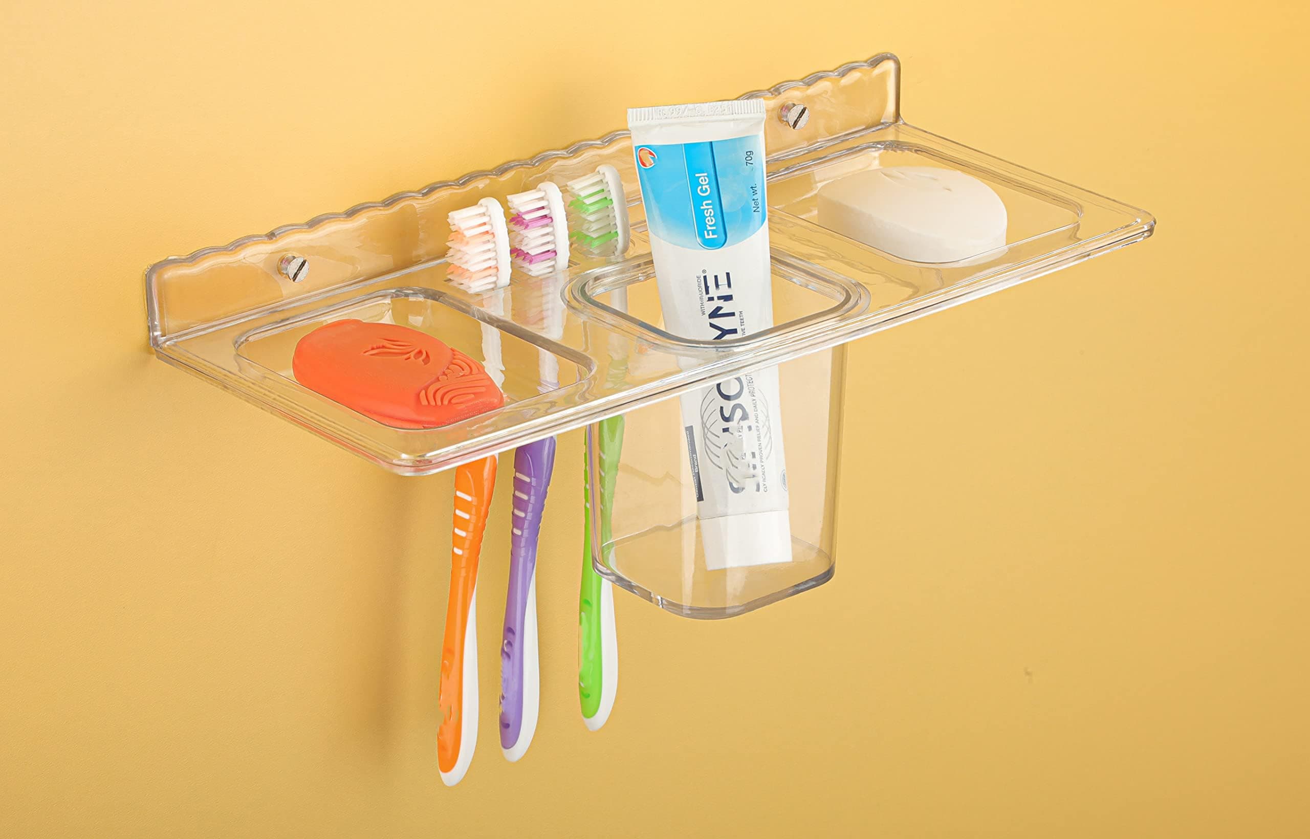 iSTAR 4 in 1 Multipurpose White Plastic Unbreakable Soap Dish Tooth Brush Holder Home Acrylic Bathroom Faucets Accessories 4 in 1 Corner Plastic Wall Shelf (1)