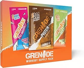 Grenade Workout Sample Bundle - Single Serving (16.5 g Berried Alive Pre-Workout, 13 g Peachy Pear BCAA & 40 g Fudged Up Protein Powder)