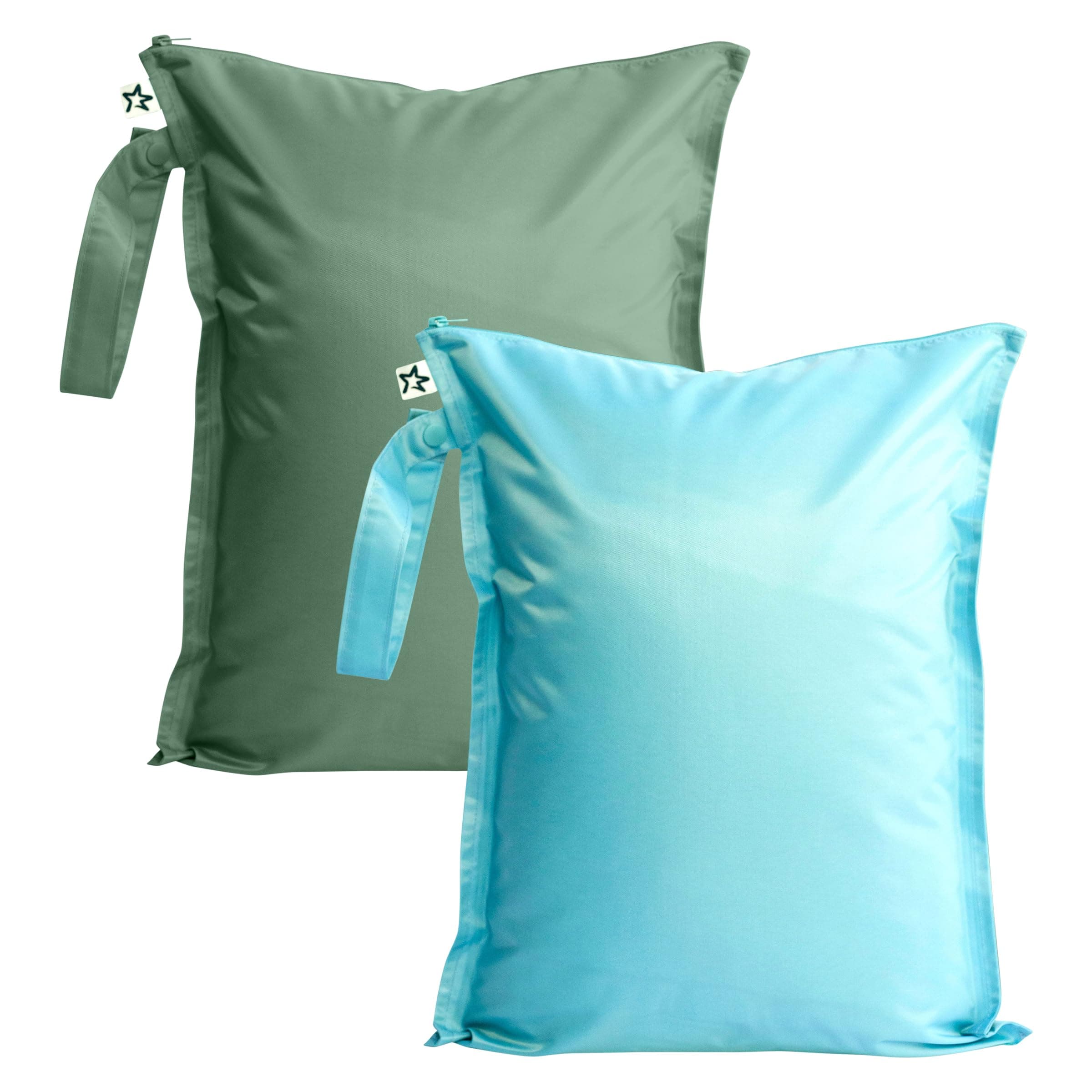 Tiny Twinkle Mess-proof Wet Bags 2 Pack Waterproof and Washable Bag for Travel storage, Stroller, Daycare, Baby Diapers, Yoga, Beach, Pool, Wet Toddler Swimsuits, Slate, Olive, 2 Pack Wet Bags, Loop