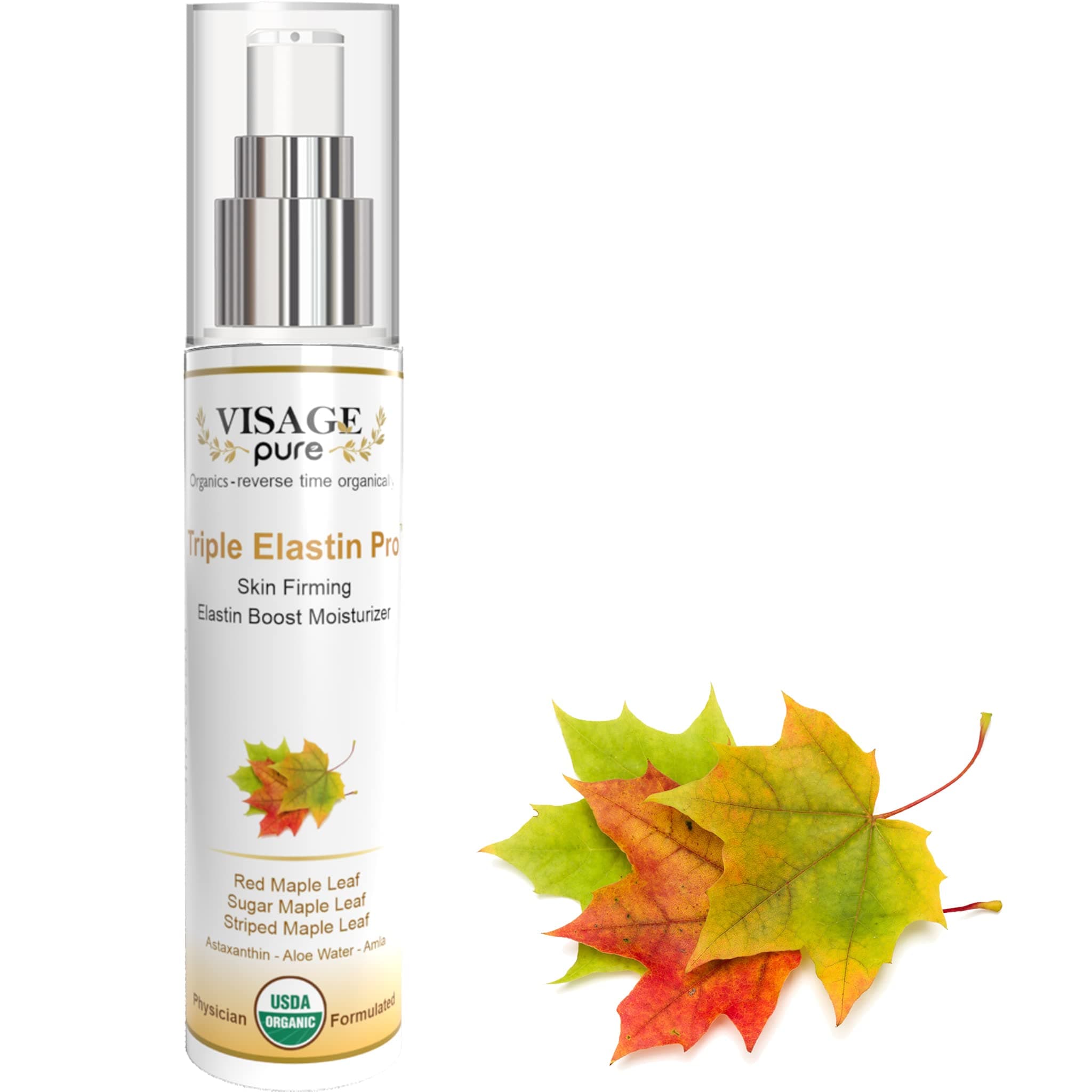 Visage Pure Triple Elastin Pro - Skin Firming Elastin Boost Moisturizer Cream - Contains GCGs That Increases the Skin's Elastin and Elasticity - USDA Organic-Physician Formulated-Research Supported