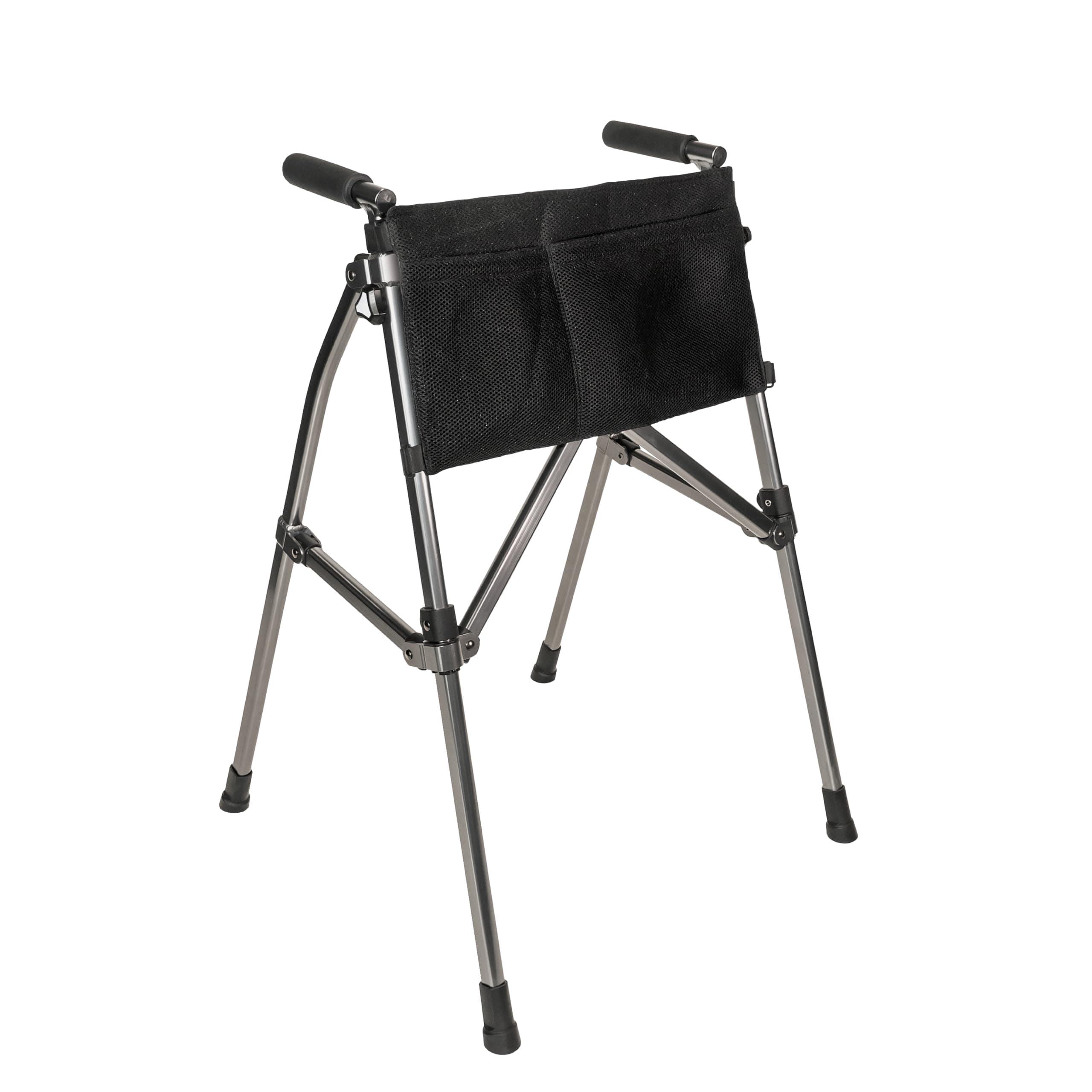 EZ Fold-N-Go Walker Lite, Lightweight Folding Walker for Adults, Seniors, and Elderly, Collapsible Travel Walker with Rubber Feet and Pouch, Compact Standard Walker, Black Walnut