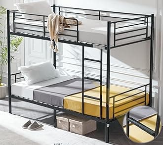 VINGLI Bunk Bed Twin Over Twin for Kids, Teens & Adults Bunk Bed with Stairs & Flat Rungs, Heavy Duty Metal Slats, No Box Spring Needed, Black
