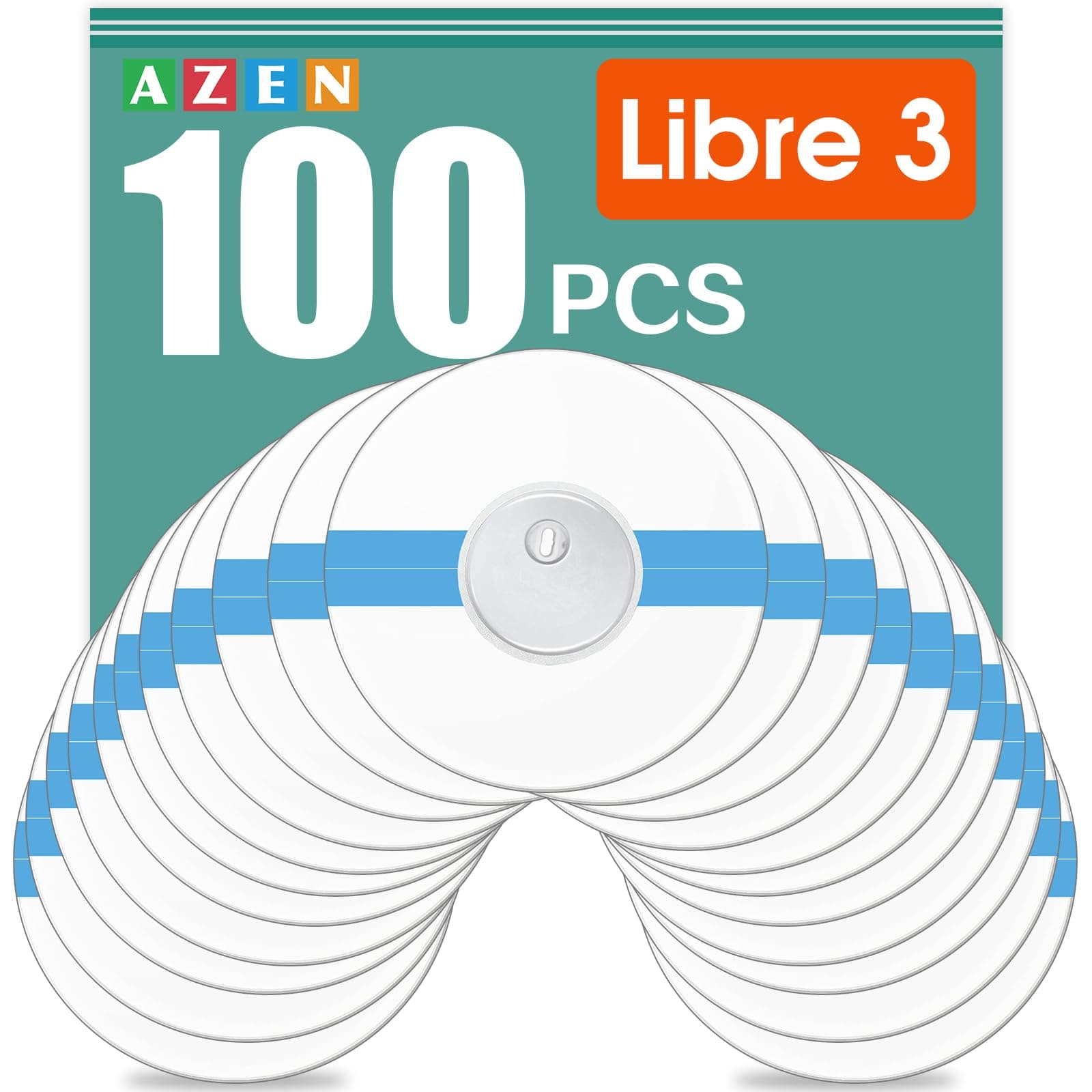 AZEN 100 Pack Freestyle Sensor Covers for Libre 3, Waterproof Adhesive Patches, Waterproof Adhesive Transparent Tape