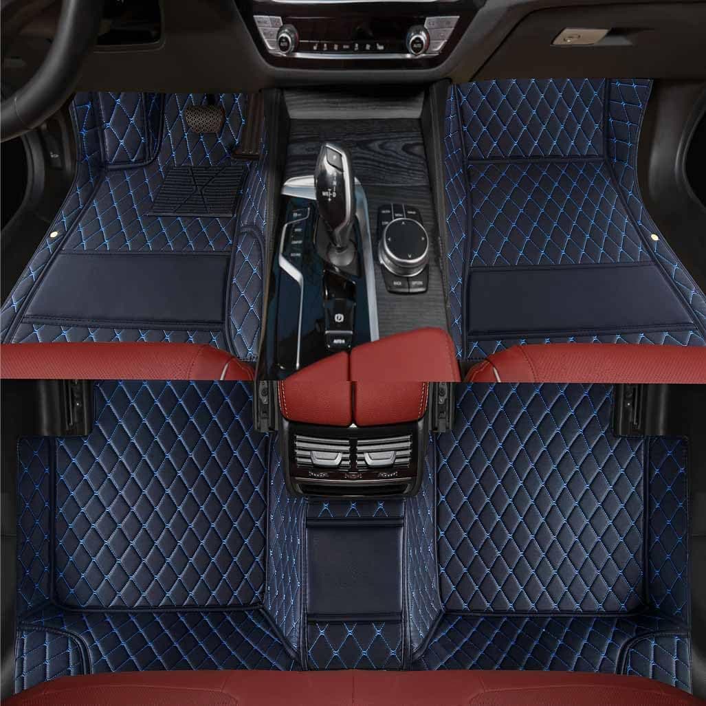 Custom Personalized Floor Mats ,Luxury Full Coverage All Weather Car Floor Mats,Anti-Slip Leather Car Mat Set ,Custom Floor Mat, for 99% of Cars, Trucks & SUV. (black66blue)