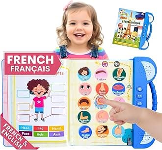 French English Talking Learning Book for Kids 2 3 4 5 6 Years Old, Learn French Interactive Audio Sound Books for Toddlers, Francais Educational Electronic Toys, Bilingual Musical Toy