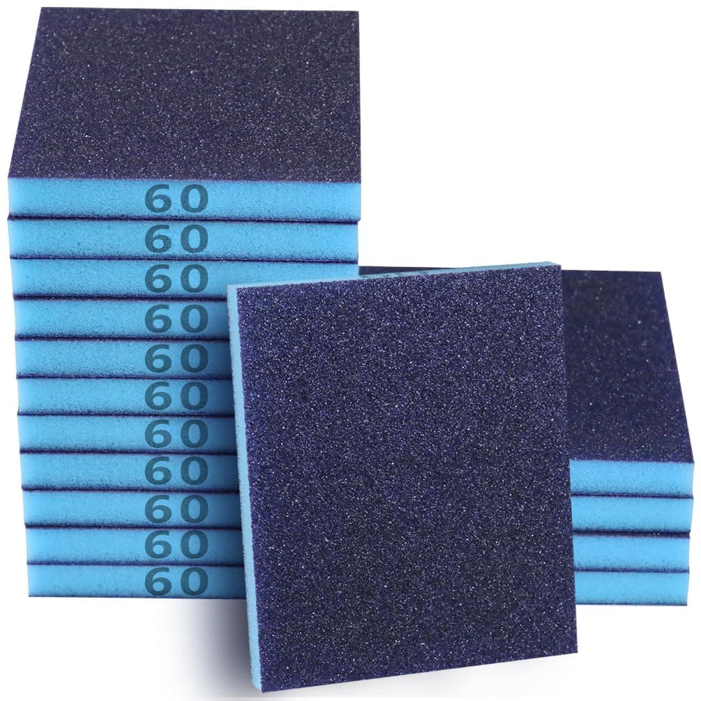 16 Pack 60 Grits Sanding Sponge, Coarse Sanding Block, Washable and Reusable Wet Dry Sandpaper Block Sandpaper Sponge for Wood Metal FurniturePaint and Drywall