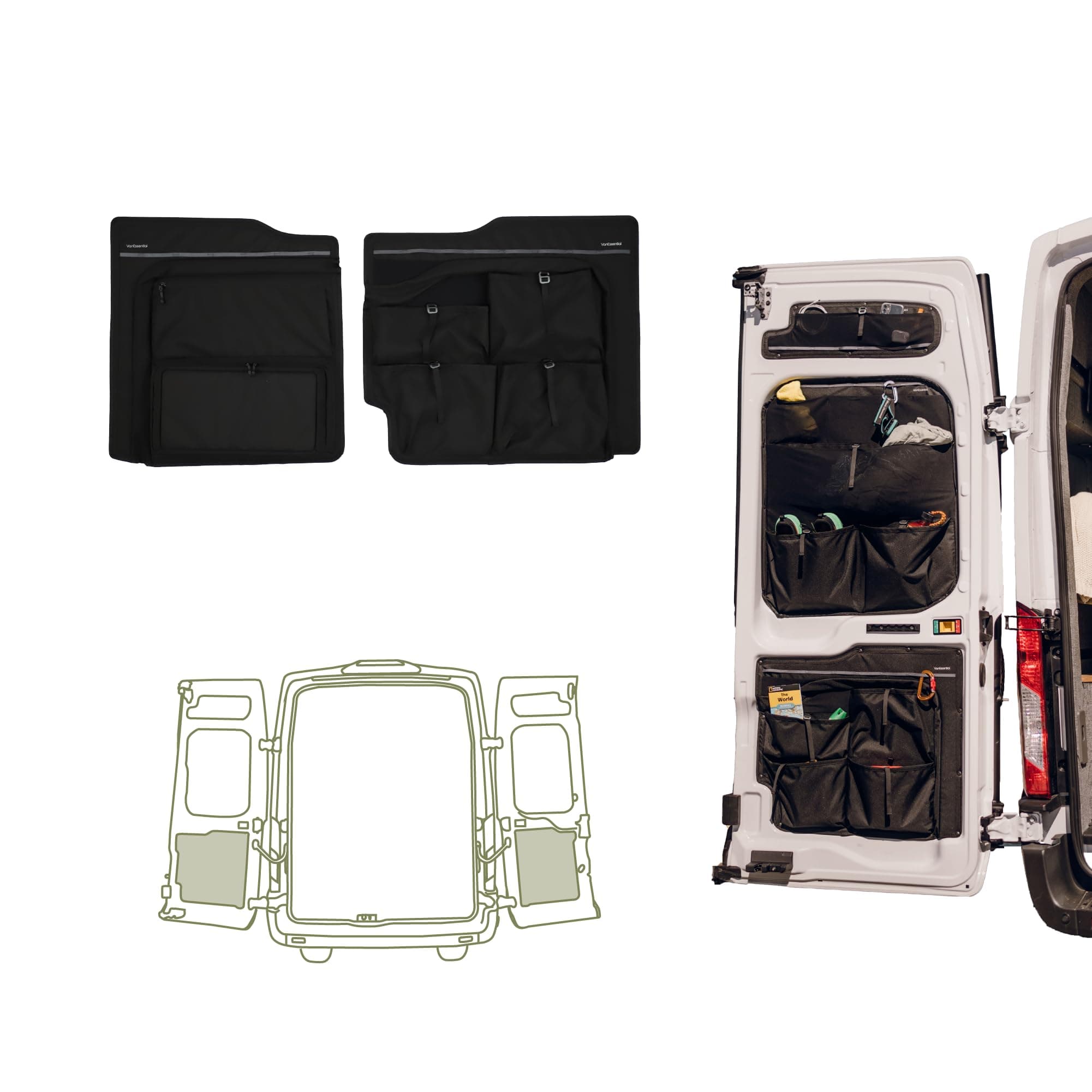 VanEssential Rear Door LOWER Storage Panels (Pair) Designed for Ford Transit High/Mid Roof (Van Years 2015 to Current Model)