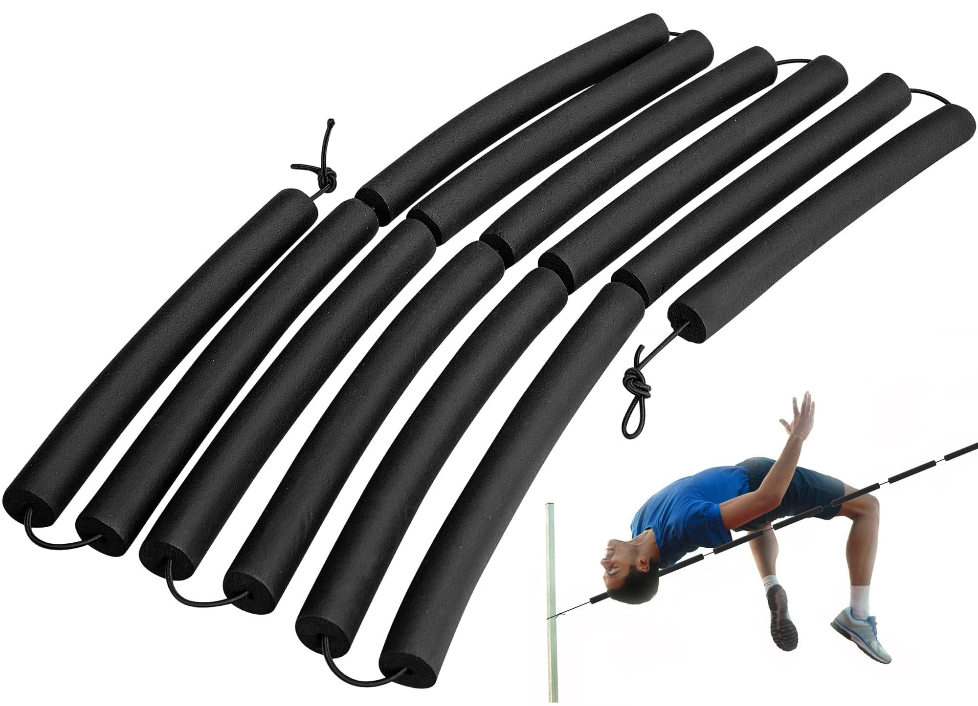 - moonoom High Jump Training Equipment, 9.9 Ft Long High Jump Bungee Elastic Crossbar, Cord Training Equipment Foam for Beginners Athletes Practice, Black