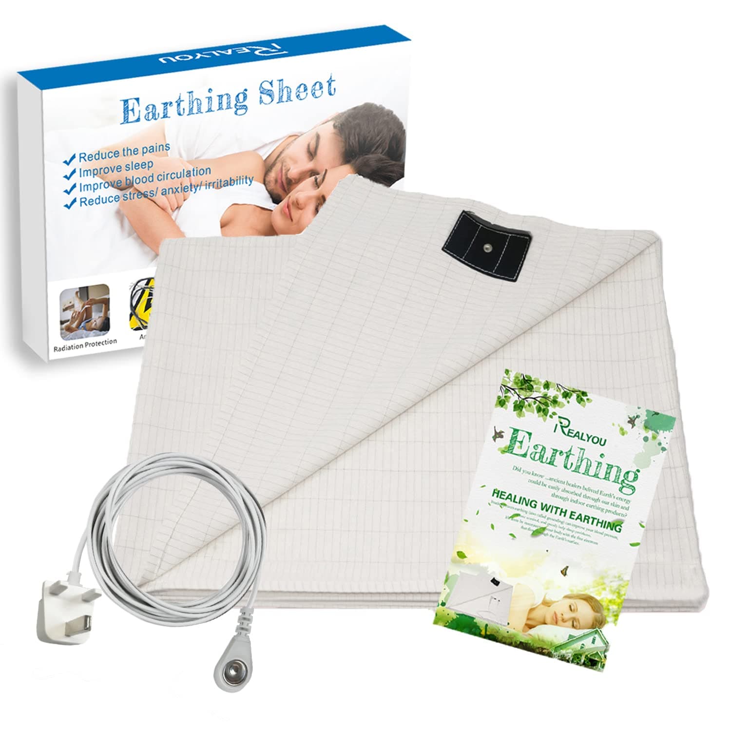 Earthing Bed Sheet with 15ft Cord for Grounding(76 * 80 inch), Conductive Mat for Better Sleep, Natural Wellness and Healthy Earth Energy