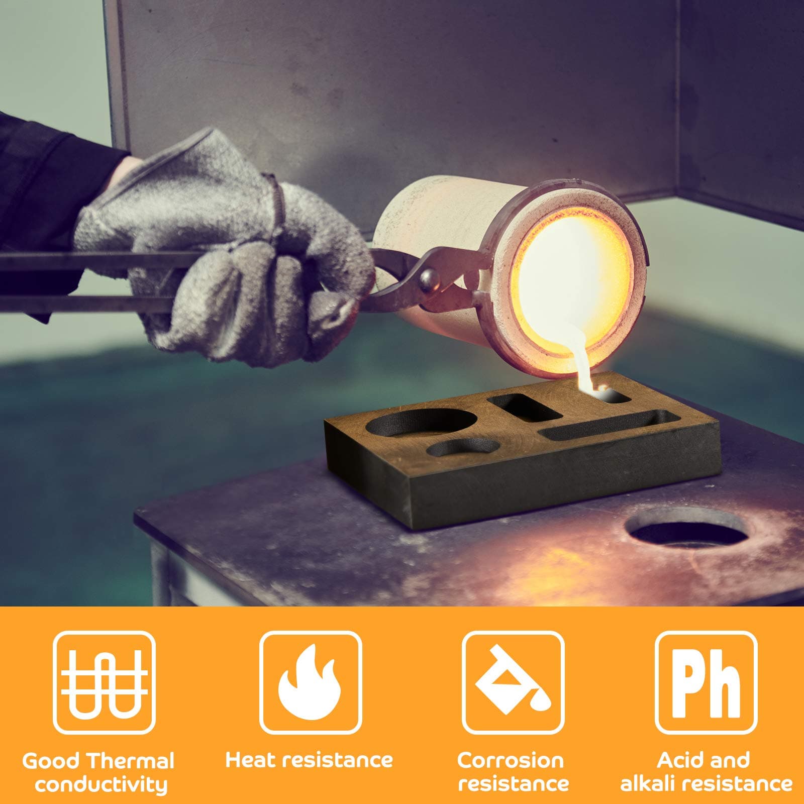 Patelai 5-in-1 Graphite Casting Ingot Mold Coin Combo Metal Casting Refining Scrap Bar for Melting Casting Refining Metal Jewelry Gold Silver Brass Zinc Aluminum (1 Piece)