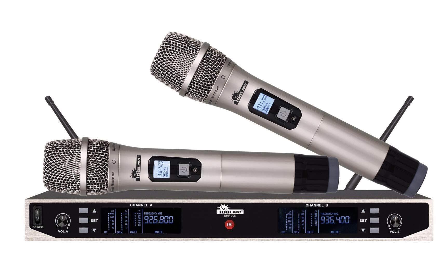 IDOLPRO UHF-305 Professional Dual Wireless Microphone System with Long Distance Operation and Free Interference New
