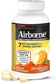 Citrus Chewable Tablets, 200ct | Immune Support Supplement with 1000mg Vitamin C + Vitamins A, D, E, Zinc,Selenium, & Manganese | Herbal Blend | Gluten Free