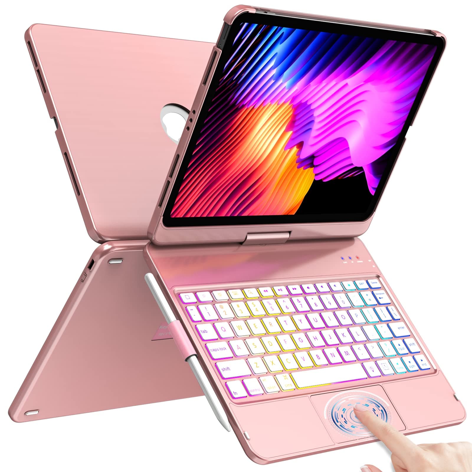 Keyboard Case for iPad Pro 11 inch， Case with Keyboard for iPad Air 5th 4th Generation - Touch Trackpad -10 Color Backlight -360° Protective with Pencil Holder for iPad Pro 11 inch 3rd /2nd/1st Gen