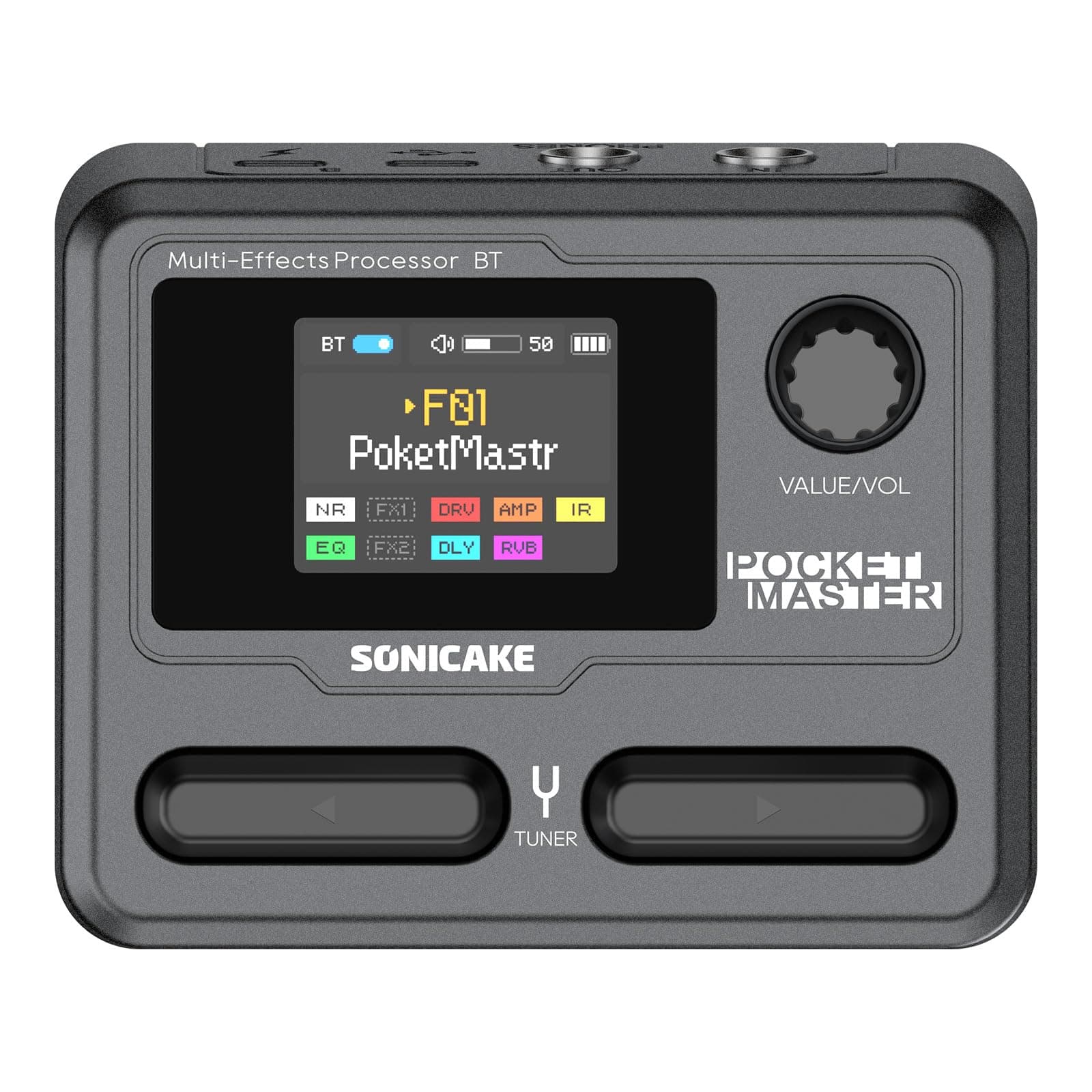 SONICAKE Pocket Master Guitar Bass Amp Modeling IR Cabinets Simulation Multi-Effects with Stereo OTG USB Audio Interface BT Audio 1.77" LCD Color Screen Black