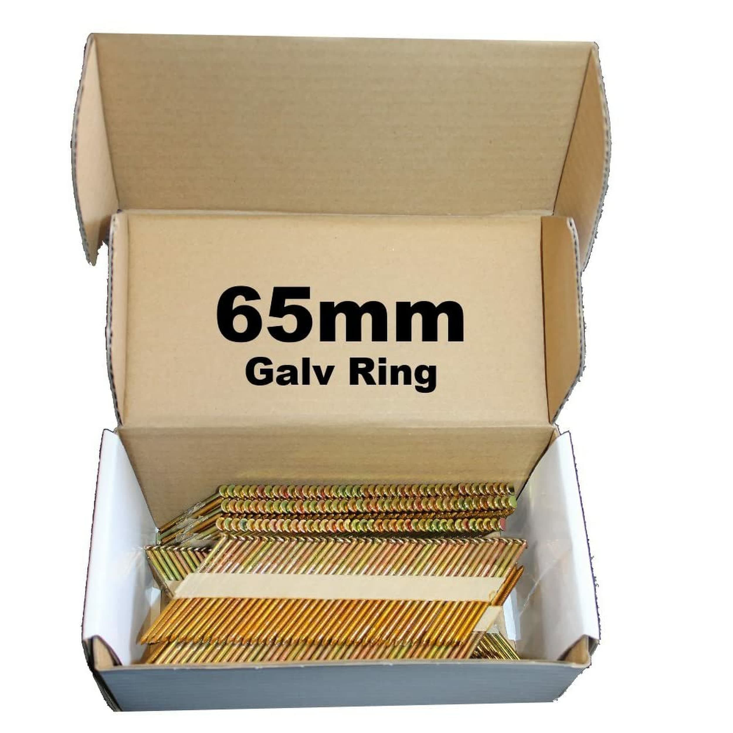 1000 x 65mm Galvanised Ring Framing Nails,Clipped D-Head, for DEWALT 18v Cordless DCN692