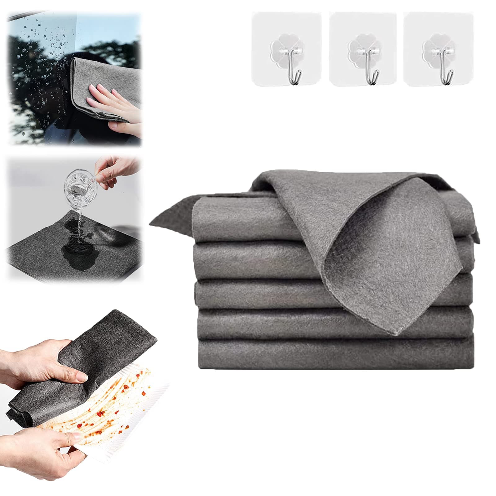 Cicarfer Magic Cleaning Cloth,Glorihoby Magic Cloth,Sonorou Thickened Magic Cleaning Cloth,Thickened Magic Cleaning Cloth, Streak Free Miracle Cleaning Cloth for Windows,Glass (15.7*19.7in,5Pcs-Grey)