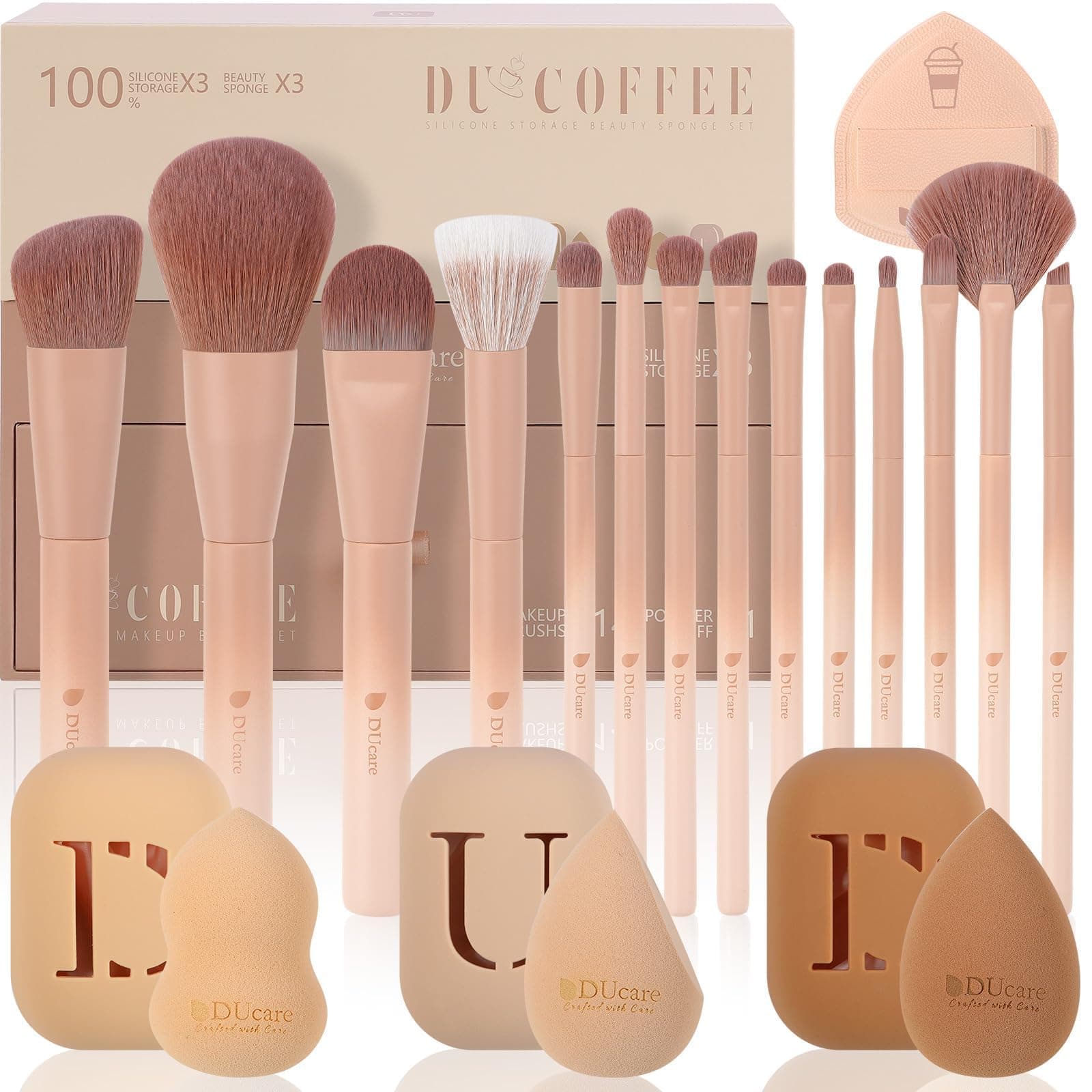 DUcare 21pcs Makeup Gift Set,with 14Pcs Makeup Brush set 3pcs Makeup Sponges ...