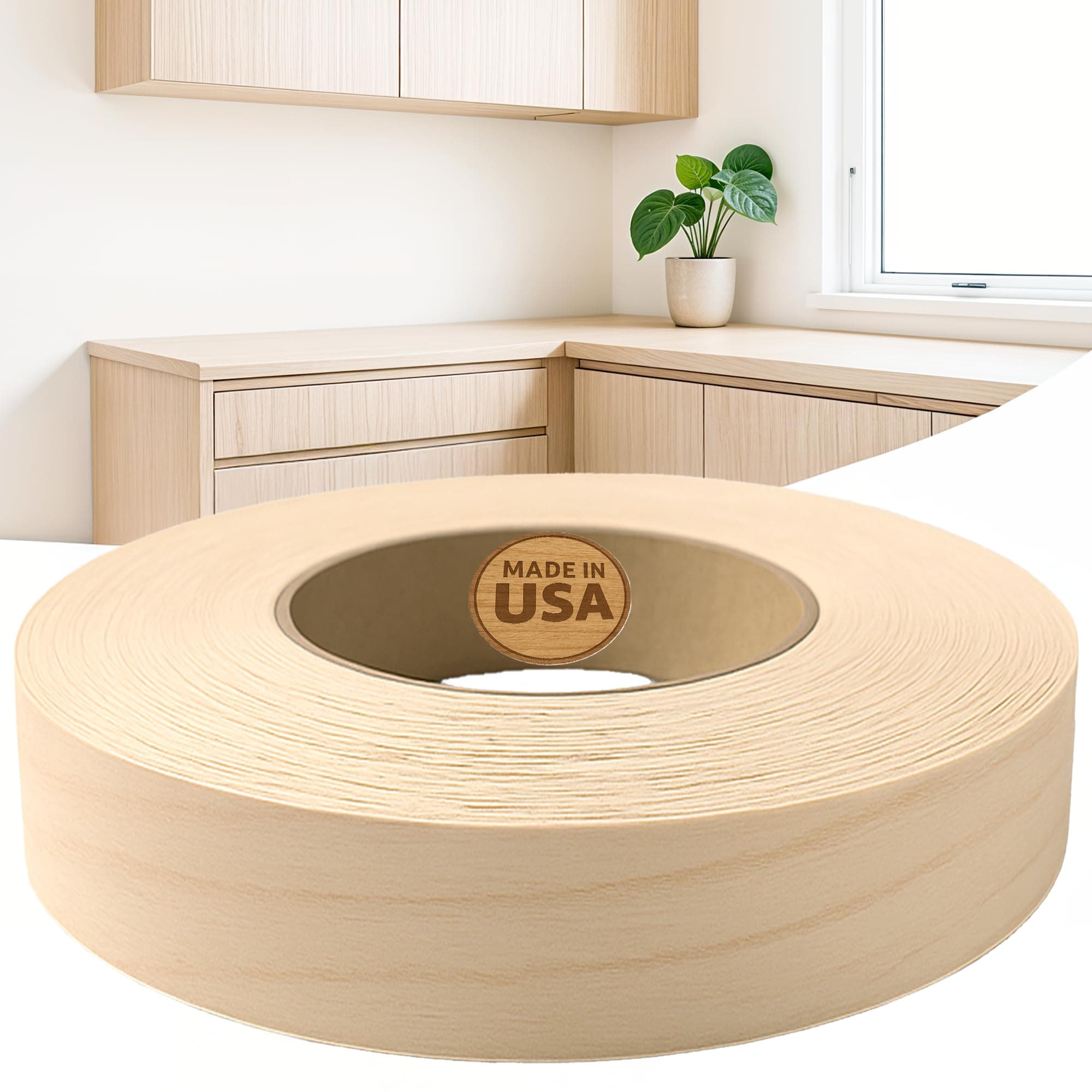 Edge Supply Birch 7/8 in X 50 ft Roll – Pre-Glued Iron On Wood Veneer Tape – Wood Veneer Edge Banding Tape with Hot Melt Adhesive, Smooth Sanded Finish Ideal for Furniture & DIY, Made in USA