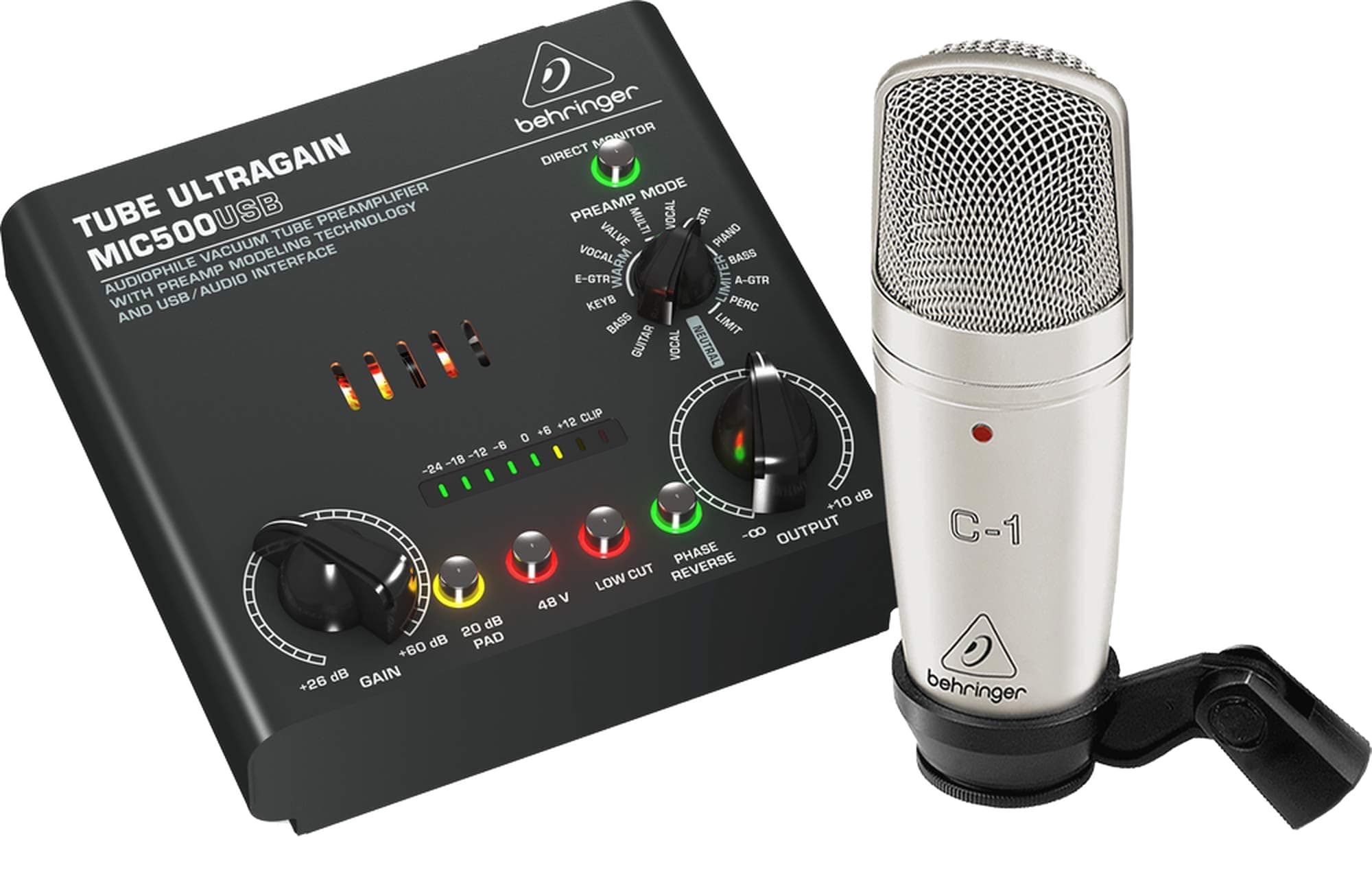 VOICE STUDIO Complete Recording Bundle with Studio Condenser Mic, Tube Preamplifier with 16 Preamp Voicings and USB/Audio Interface