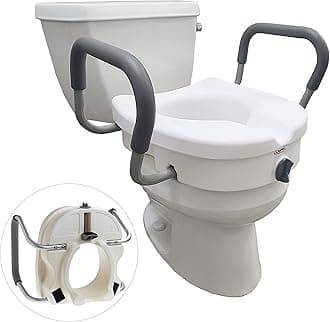 Carex EZ Lock Raised Toilet Seat with Handles, 5 Inch Elevated Handicap Toilet Seat Riser with Arms, Fits Most Toilets