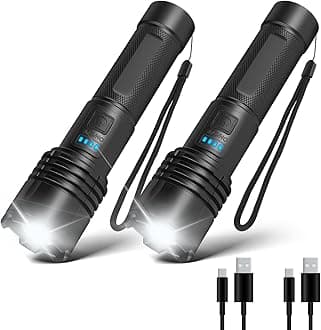 LED Flashlight, Powerful, Military Use, Strongest, Ultra Bright, 20,000 Lumens, LED Light, 3 Lighting Modes, Flashlight, Rechargeable, IP45 Waterproof Standard, Tactical Light, Zoom Function