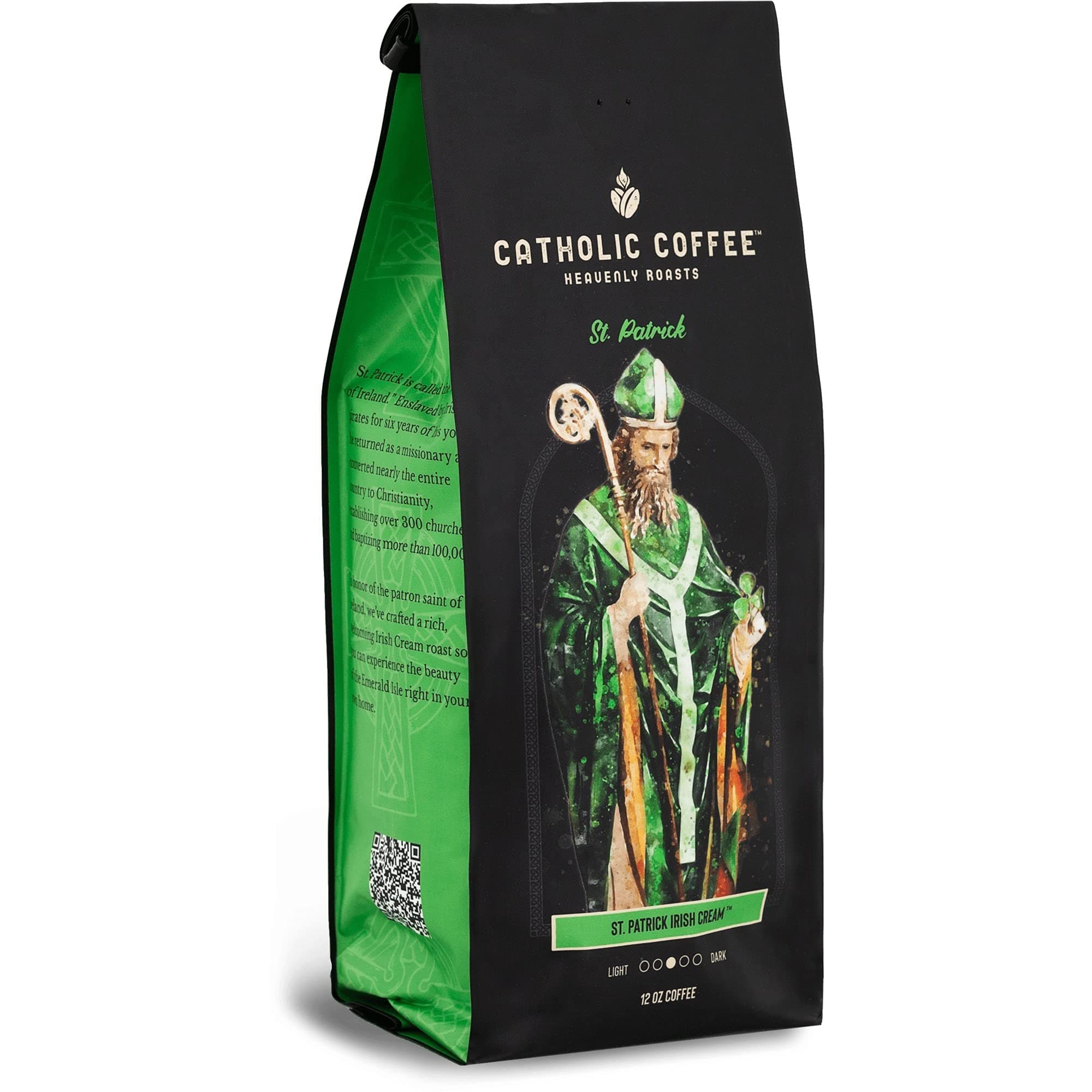 St. Patrick | Irish Cream Flavored Medium Roast Ground Coffee – Semi-Sweet Chocolate Notes | 12oz Bag – Catholic Gift with a Taste of Ireland