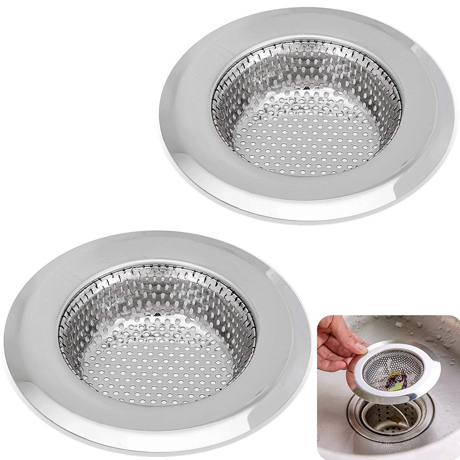 Kitchen Sink Strainer - 4.5 Inch Dia - 2PCS Sink Strainers - Stainless Steel Sink Drain Cover - Perfect Fit for Almost All US Kitchen Sinks, No Rust, Sturdy Build, Chic Modern Finish - Aisxle