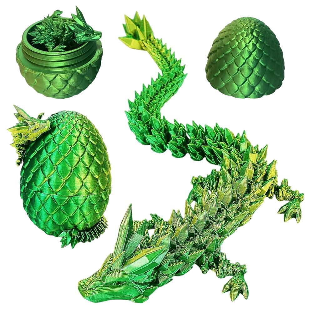 3D Articulating Gemstone Crystal Dragon Egg Figurine - Removable Mystery Easter Toy, Home Office Decor, Executive Desk Toy (Laser Yellow Green)