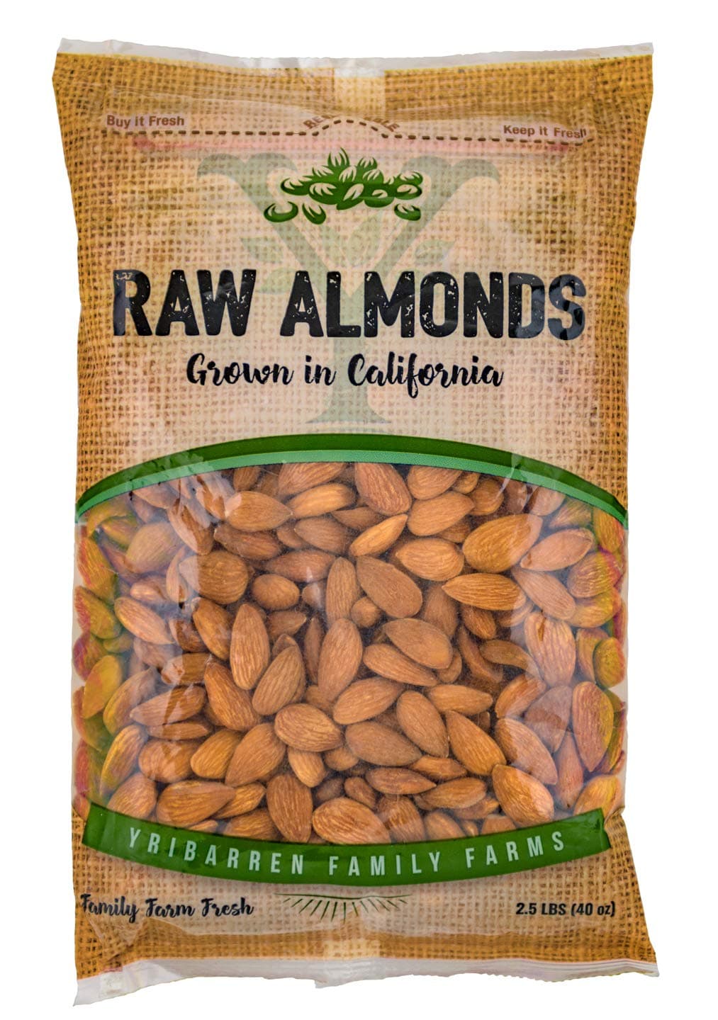 Steam Pasteurized Almonds Direct From Our Farm-- 2.5 LB Resealable Bag