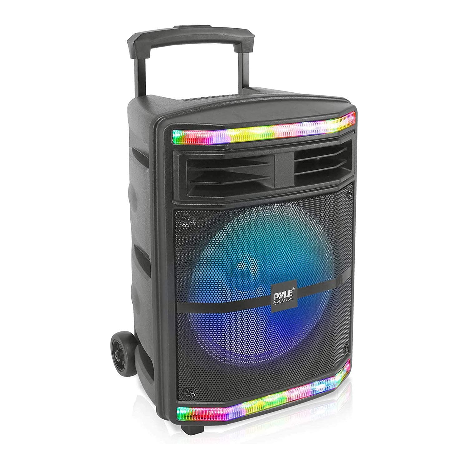 Portable Bluetooth PA Speaker System - 600W Bluetooth Speaker Portable PA System W/Rechargeable Battery 1/4" Microphone In, Party Lights, MP3/USB SD Card Reader, Rolling Wheels - PPHP1044B