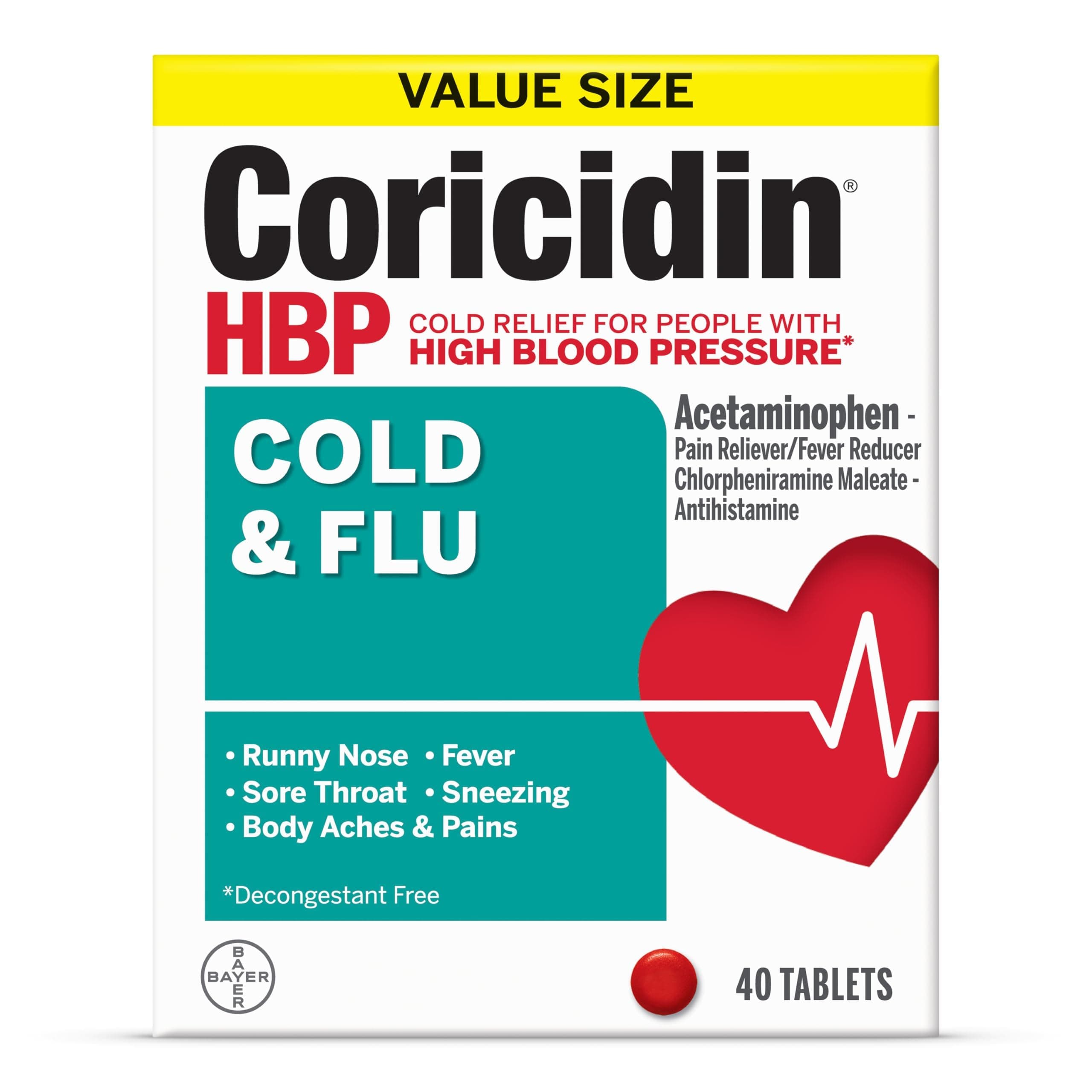 Coricidin HBP Tablets Cold & Flu 40ct