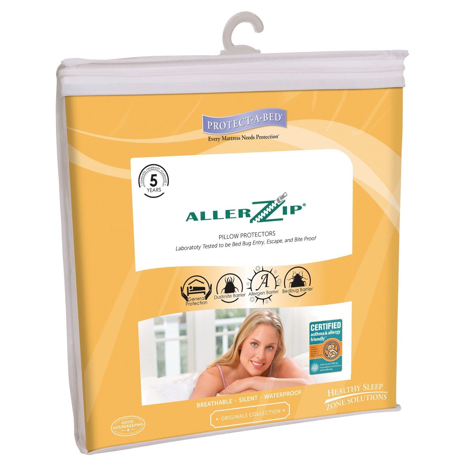 Protect-A-Bed AllerZip Pillow Covers - Block Bed Bugs, Dust Mites, Allergens & Waterproof (Queen Size, Polypropylene)
