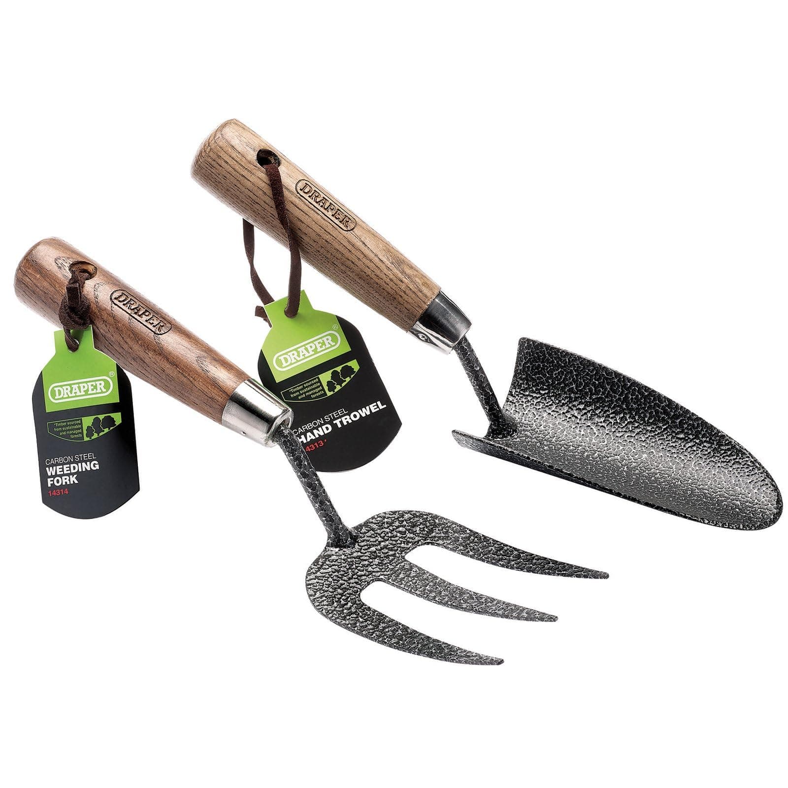 Draper 2 Piece Carbon Steel Garden Tools Set | Hand Fork and Trowel Set |Ash Handle Heavy Duty Gardening Tools | 83776