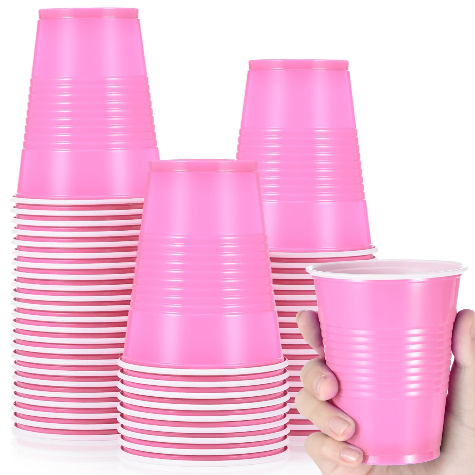 Uiifan 50 Pieces 9 oz Plastic Cups Disposable Drinking Cups Bulk for Beverage Coffee Picnics Christmas Day Birthday Party Wedding Halloween Thanksgiving(Pink)