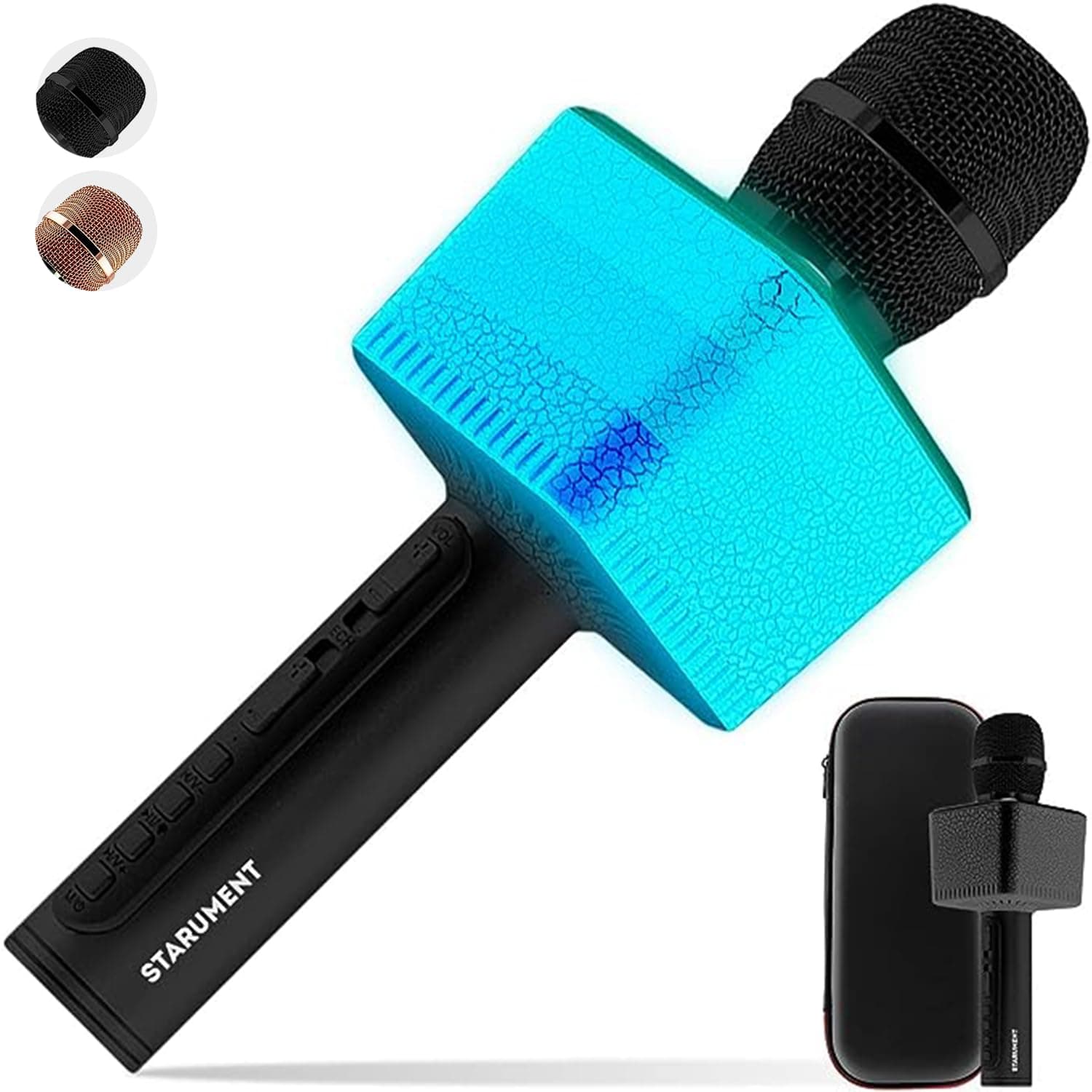 3 in 1 Wireless Bluetooth Karaoke Microphone with LED Lights, Black Portable Microphone for Kids, Girls and Boys (Black)
