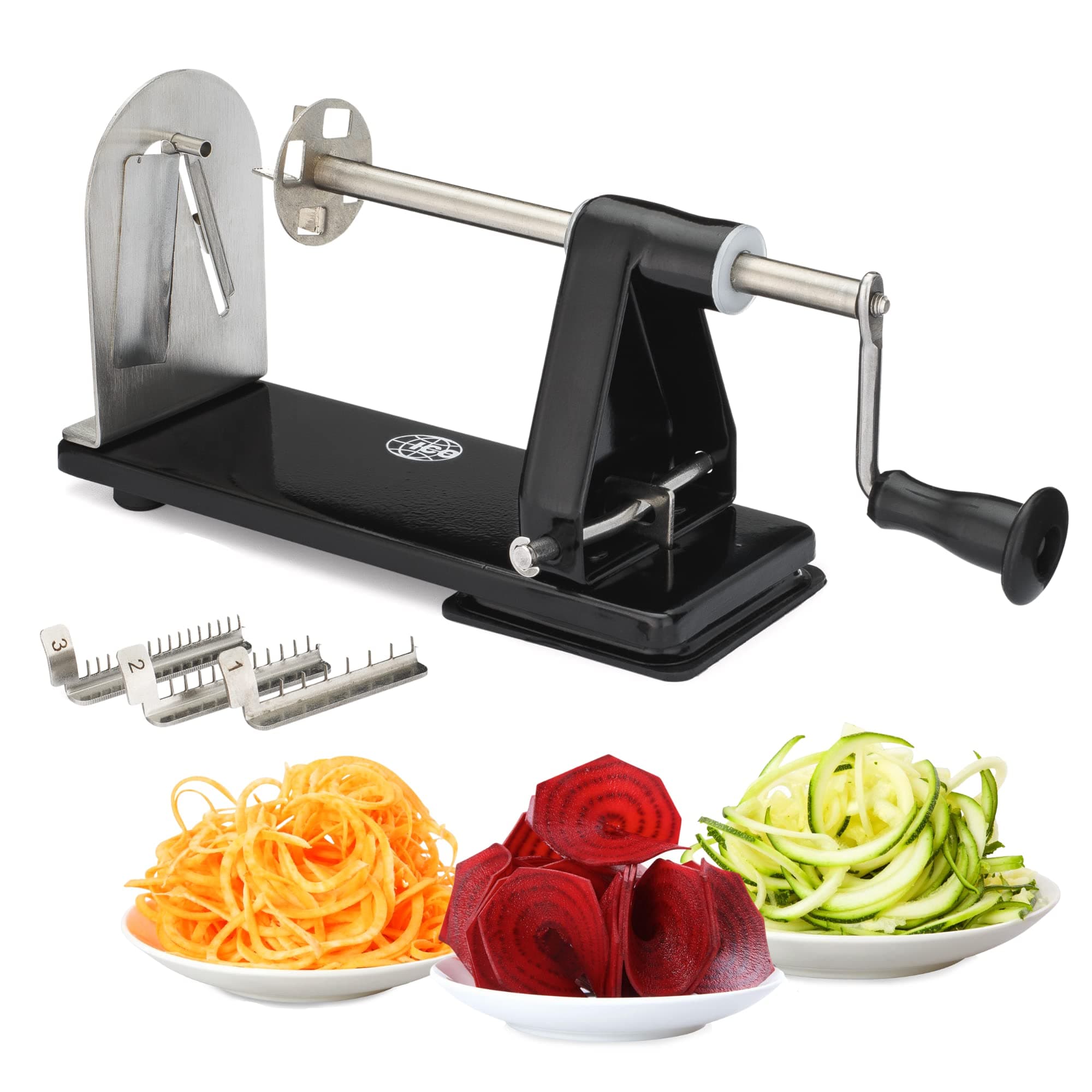 Premium Spiralizer for Vegetables with 3 Interchangeable Blades & Built-in Ribbon Blade - Professional Spiralizer with Stainless Steel Design, Strong Suction Base & Non-Slip Technology
