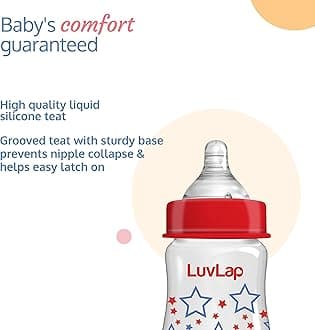 Luv Lap Anti-Colic Wide Neck Natura Flo Baby Feeding Bottle, 150ml, Stars