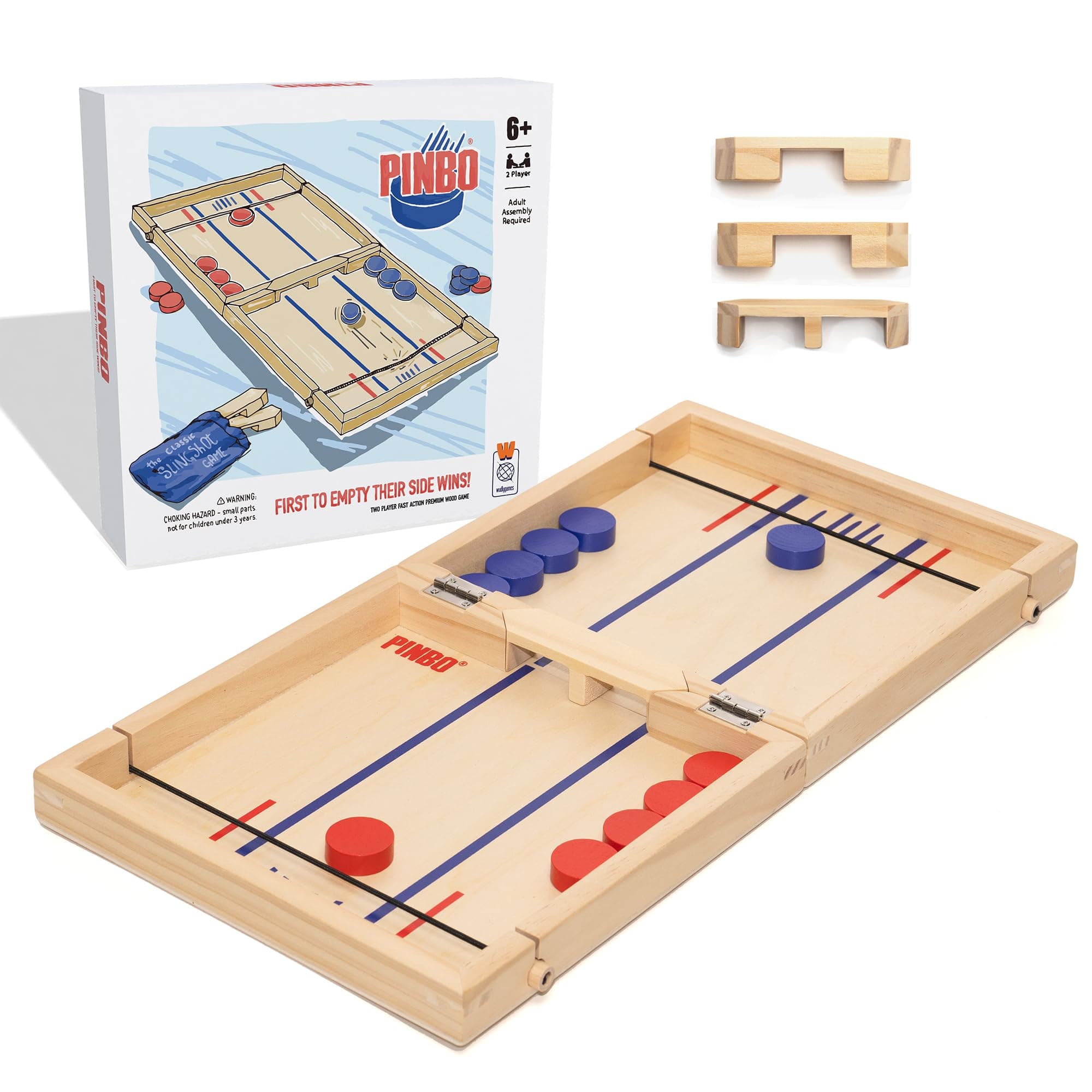 Pinbo Sling Puck Game (18") Premium Wooden Foldable Board | 2 Player Tabletop Game for Adults & Kids | Travel Friendly Classic Slingshot Game