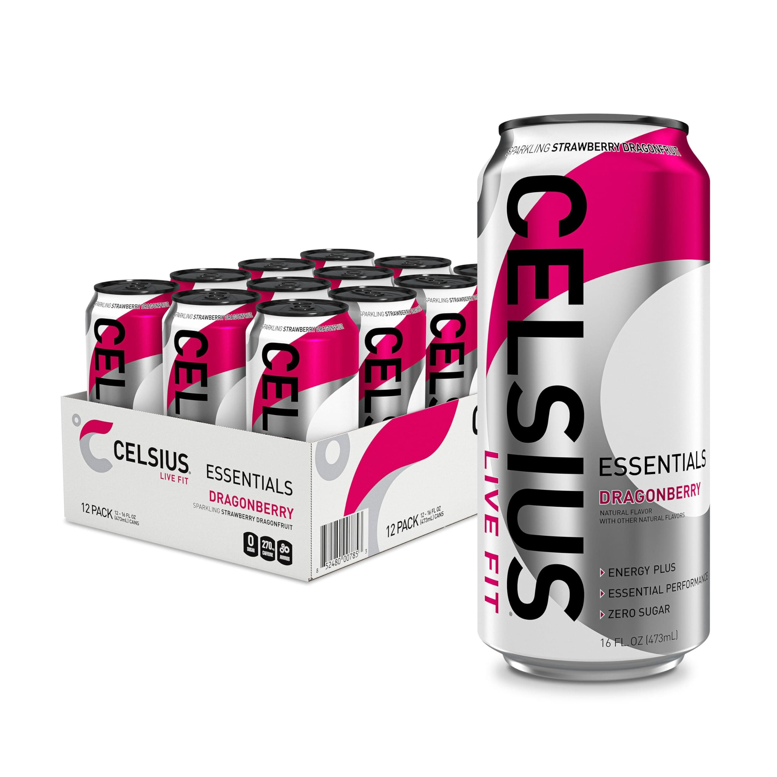 ESSENTIALS, Sparkling Dragonberry, Performance Energy Drink 16 Fl Oz (Pack of 12)