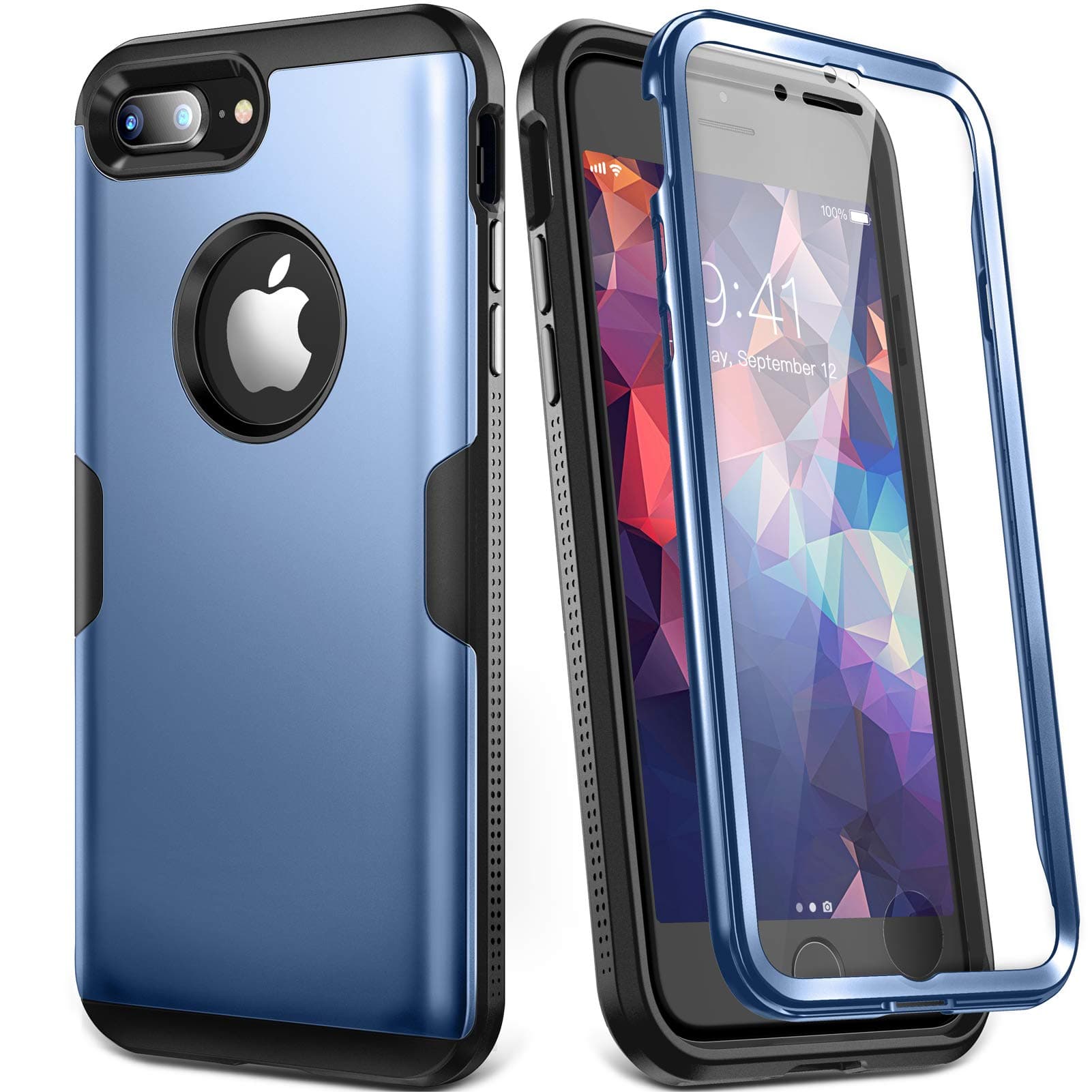 YOUMAKER Case for iPhone 8 Plus & iPhone 7 Plus, Full Body Rugged with Built-in Screen Protector Heavy Duty Protection Slim Fit Shockproof Cover for Apple iPhone 8 Plus (2017) 5.5 Inch - Blue