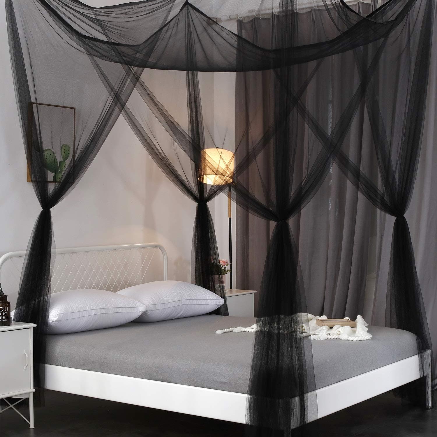 OctoRose 4 Poster Bed Canopy Netting Functional Mosquito Net Full Queen King (Black)