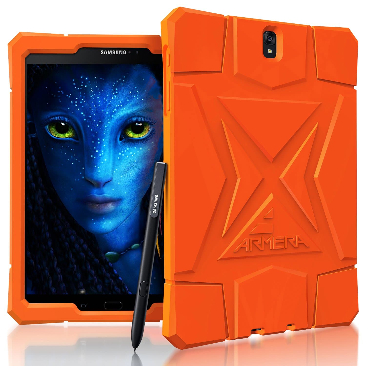 Armera Samsung Galaxy Tab S3 9.7 Case (SM-T820), High Impact Resistant Slim Heavy Duty Anti Slip Light Weight Kids Friendly Shockproof Protective Rugged Silicone Cover (Diamond - Orange)