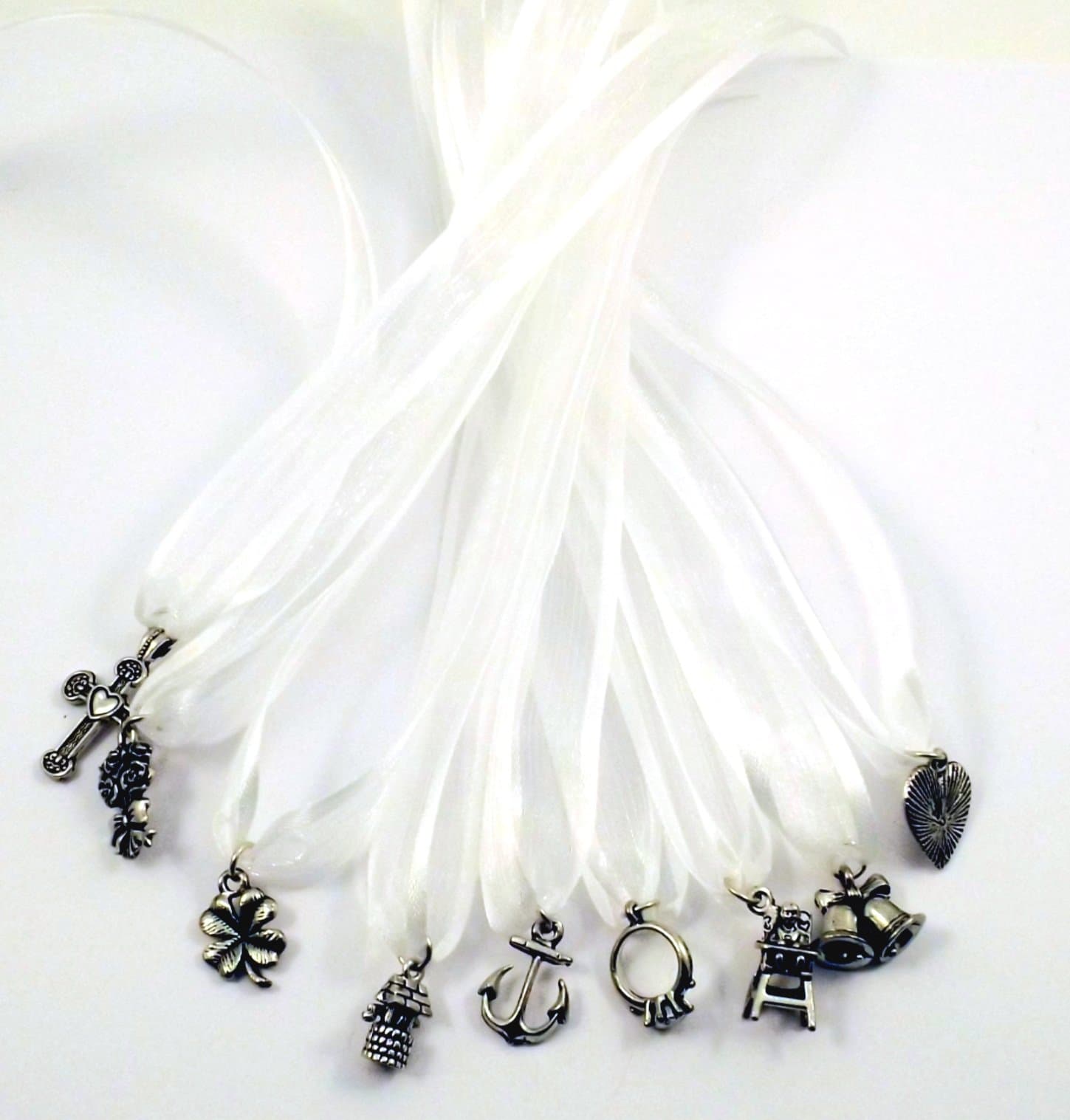 (9) Pewter Cake Pull Charms Brides - Weddings White with gold