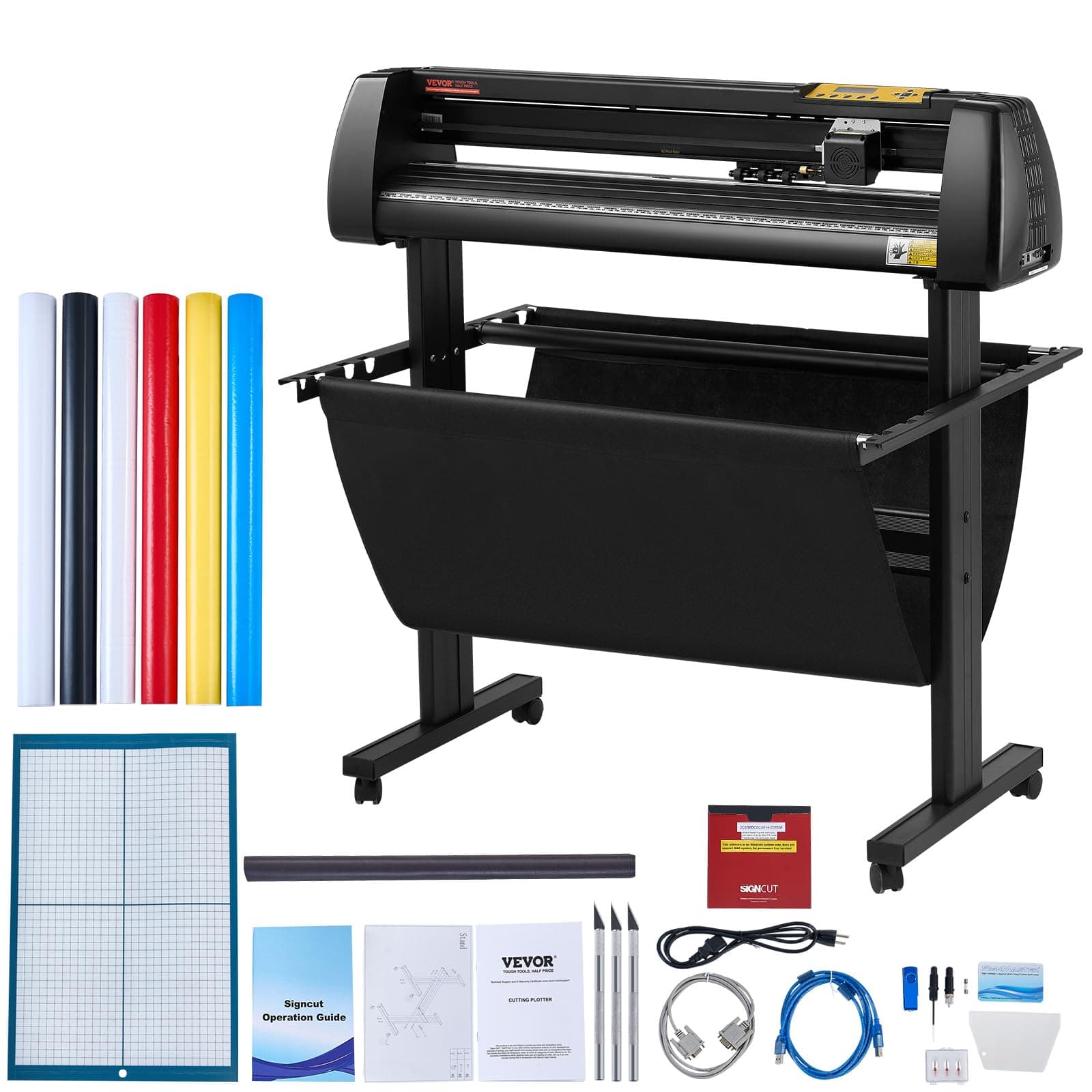 VEVOR Vinyl Cutter 34 Inch Bundle, Vinyl Cutter Machine Manual Vinyl Plotter Cutter with Signmaster Software for Design and Cut, with Supplies and Tools