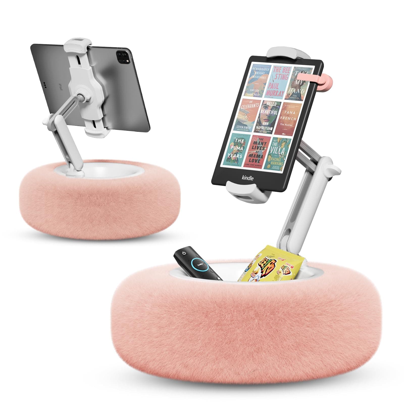 Tablet Pillow Stand for Reading, Adjustable Tablet Stand Phone Holder for Bed with Detachable Snack Bowl, Fits 4.7"-13" Kindle/Phones/Tablets, Watch Videos, Stream Media, Pink