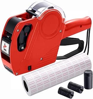 MX5500 Pricing Tag Gun with 5150 pcs White Label Gun Stickers & 3 Extra Inker Rollers, Pricing Label Gun, 8 Digits Retail Pricing Gun and Labels for Grocery Store, Food (Red)