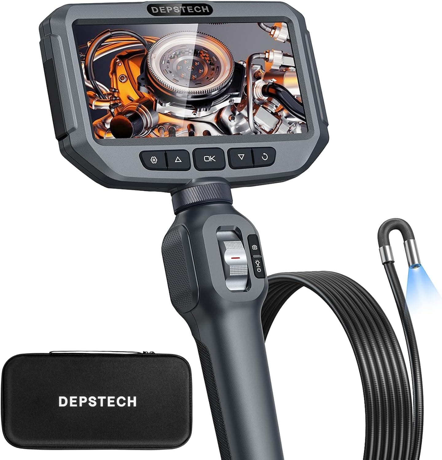 DEPSTECHTwo-Way Articulating Endoscope Inspection Camera, 5" IPS Screen Endoscope Camera with 210° Articulated Snake Camera, 6.2MM Tiny Inspection Camera with Light for Automotive Mechanic (4.92FT)